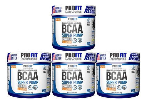 Kit 4x Bcaa Drink 6:1:1 Em Pó Super Pump 300g - Profit Labs Sabor Sem Sabor