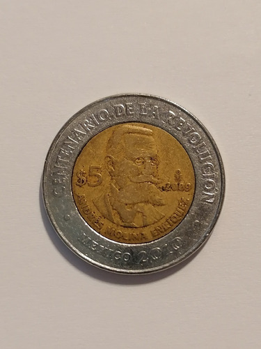 Moneda De $5.00 Con Busto De Andrés Molina Enríquez