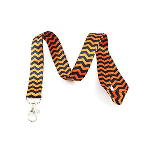 Llavero De Lanyard De Chevron Negro Y Naranja - Título...