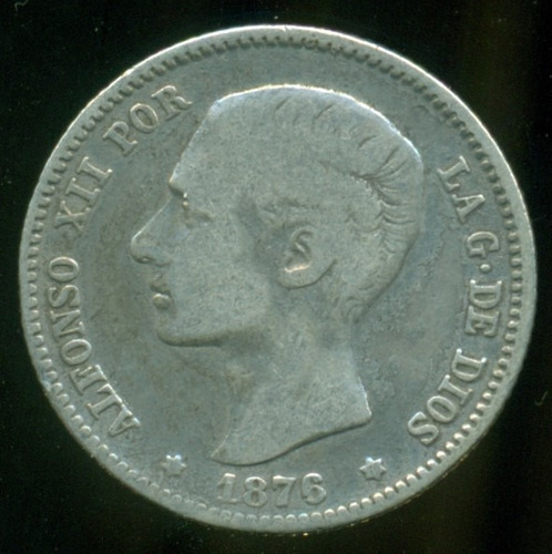 España Moneda De Plata Una Peseta 1876 (x-7) De M # 672 B