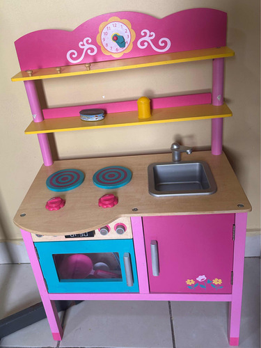 Cocinita Para Niñas De Madera Y Plástico Resistentes 90 Cm A