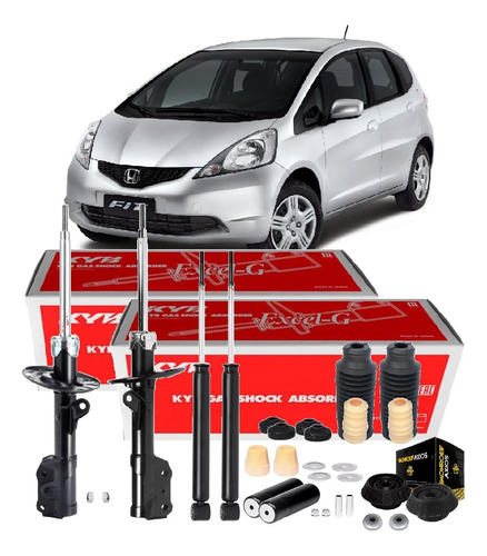 4 Amortecedores Kayaba +kit Axios Honda Fit 2006 2007 2008