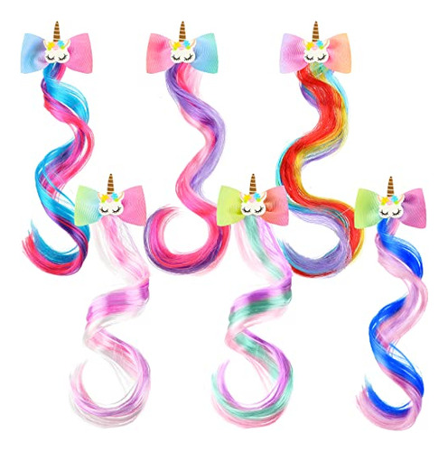 6 Colores Unicornio Wig Hair Clips Tazones Para Niñas Rw18f