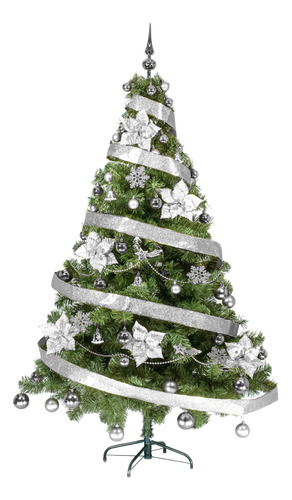 Arbol Navidad Tronador De Lujo 1,80mt + Kit 60 Adornos Plata