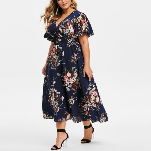 Vestido Casual De Talla Grande Con Estampado Floral Con Esta