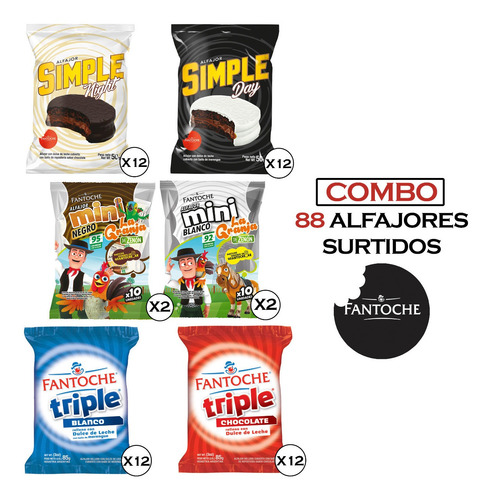 Combo Alfajor Fantoche X88 Alfajores Surtidos Por Caja Pack