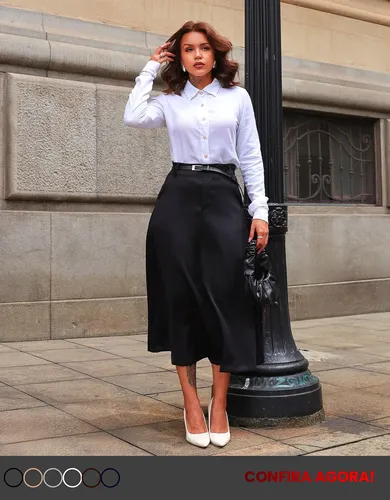 Saia Alfaiataria Feminina Midi Evangélica Casual Social