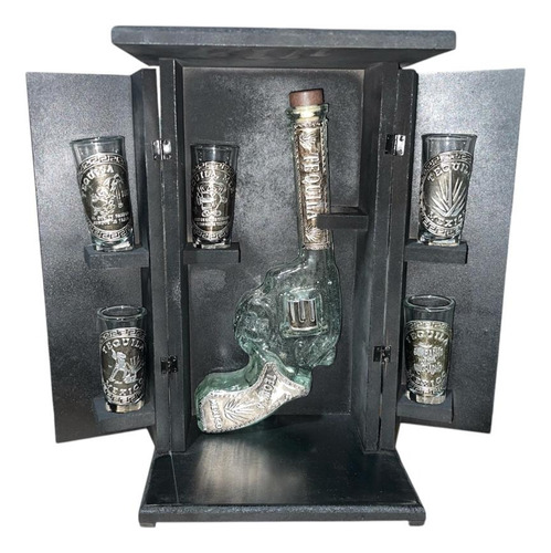 Pistola Licorera 400ml Con 5 Tequileros 60ml Con Madera Agua