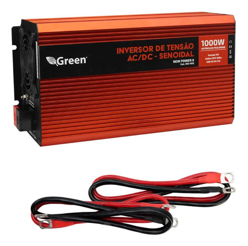 Green 002-0013 Inversor De Tensão Senoidal 12V 1000W USB 5V 2.1A - 127V