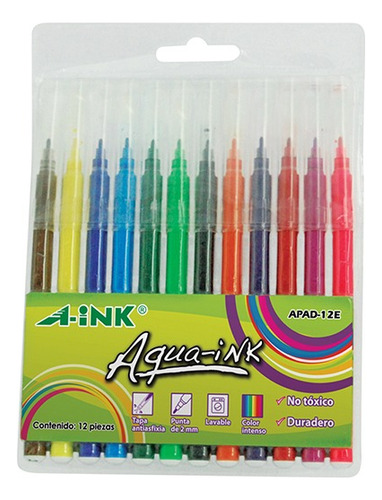12pzs Plumin Delgado Base Agua A-ink Colores Surtidos