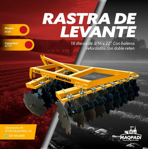 Rastra Agricola De Levante De 18 Discos Nueva Maqpadi