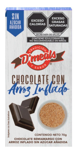 Chocolate D'meals Arroz Inflado Sin Azúcar 70g