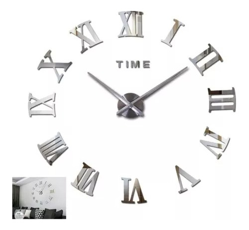 Reloj De Pared 3d Grande Plateado Diseño Moderno