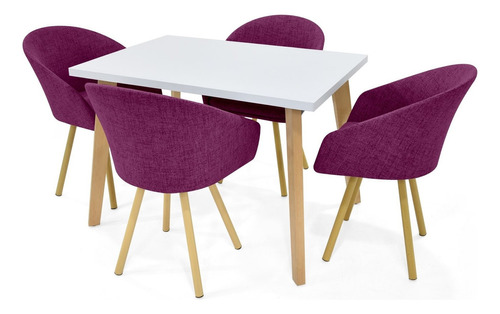 Set Comedor Lugo Matiz 4 Puestos + Sillas Tokyo En Tela Diseño De La Tela De Las Sillas Uva