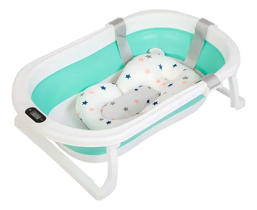 Bañito Plegable Con Termómetro Digital Y Colchón Baby Splash Color Verde Menta