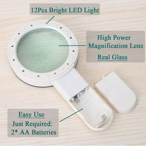 Lupa Óptica De Doble Capa 10x Grande Con Luz Led