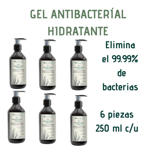Imagen 1 de 3 de 6 Gel Antibacterial  250 Ml 70% Alcohol,hidratante Aloe Vera