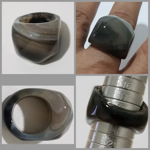 Anillo En Piedra Agata Gris Botswana Facetado Talle 19