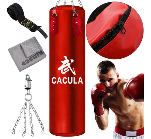 Saco Boxeo Profesional De Piel Premium1.5m Vacio Kick Boxing Color Rojo