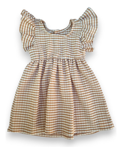 Vestido Bambula Beige Bebe Volados Ambar Kids