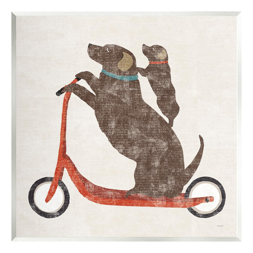 Stupell Industries Red Scooter Dogs Duo Placa De Pared Diseñ