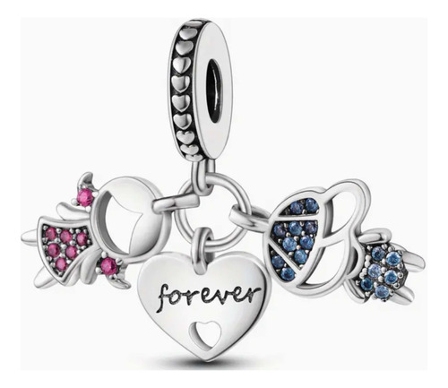 Dije Charm Pareja Corazón Compatible Con Pandora Plata 925