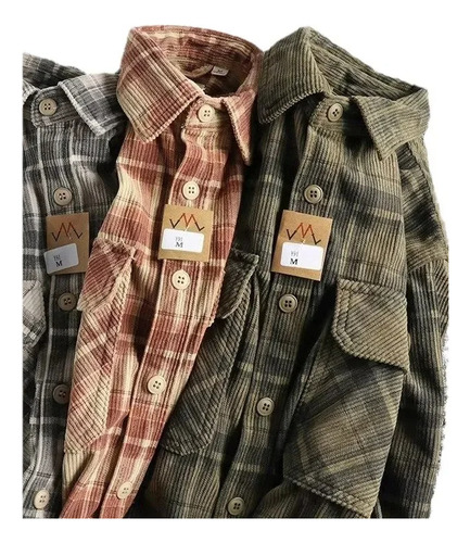Camisa Retro A Cuadros Para Hombre, Pana, Ajuste Cómodo