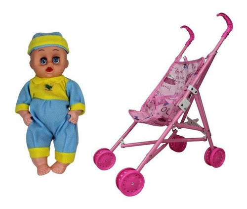 Boneca Com Carrinho De Passeio Bebe Infantil Reborn Kit
