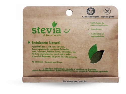 Stevia En Hojas 40 Gr. Dulzura. Agro Servicio.
