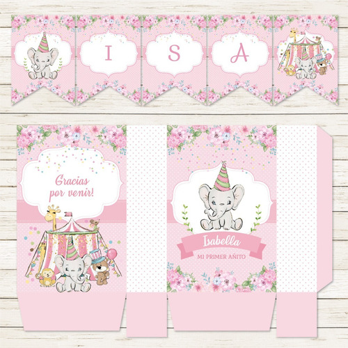 Mini Kit Imprimible Circo Elefante Rosa Carpa Animales Party