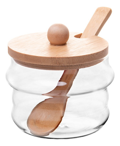 Conjunto 3 Potes em Vidro Borossilicato Com Tampa Hermética Colher Suporte Rack em Bambu 280ml - Wolff