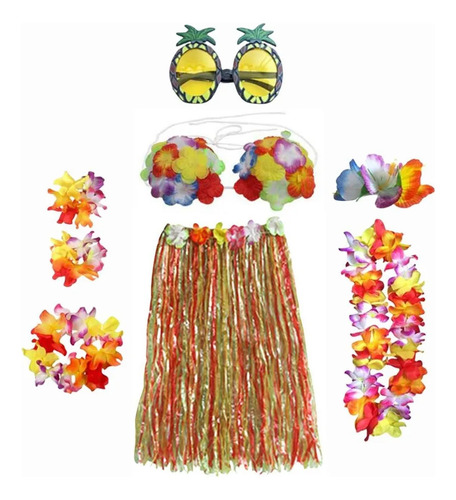 Set De Hula Hawaiano Para Niña Para Fiesta De Máscaras, 8 Pi
