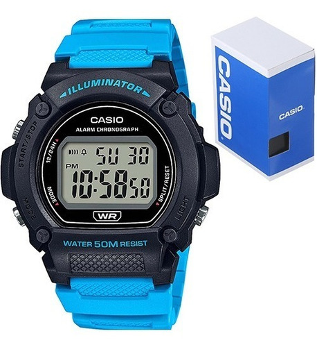 Reloj Casio W219h 2a2 Azul Cronometro Alarma Sumergible 50m