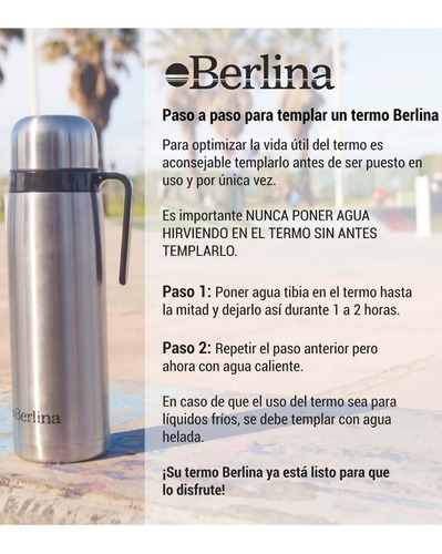 Termo En Acero Inox Berlina 1 Litro Con Asa Y Pico Cebador Color Azul
