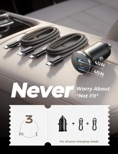 Cargador De Carro Dual Usb C Pd 45w+ 45w Para iPhone Samsung