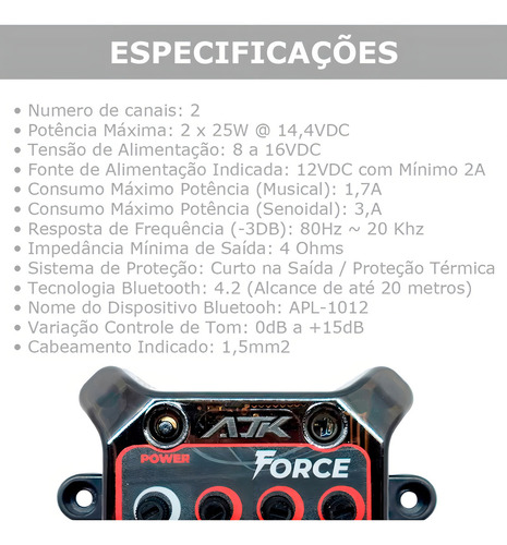 Player Amplificado Force Ajk C/fonte Bluetooth Som Caixa Bob