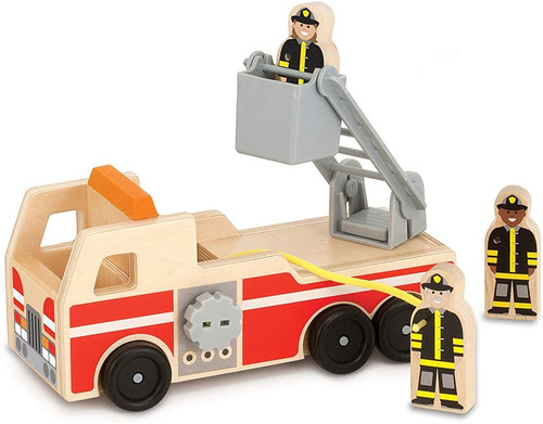 Melissa &amp; Doug - Camión De Bomberos De Madera Con 3 Figu