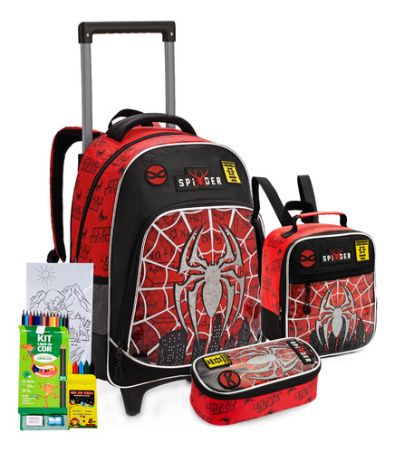 Kit Mochila Estojo E Lancheira Escolar Infantil Super Aranha