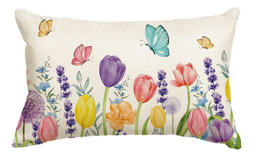 Funda Almohada Tulipan Lavanda Eucalipto Mariposa 12 X 20 