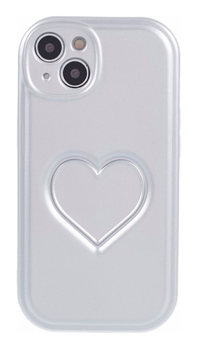Protector iPhone 13/14 Diseño Corazón 3d Color Plata