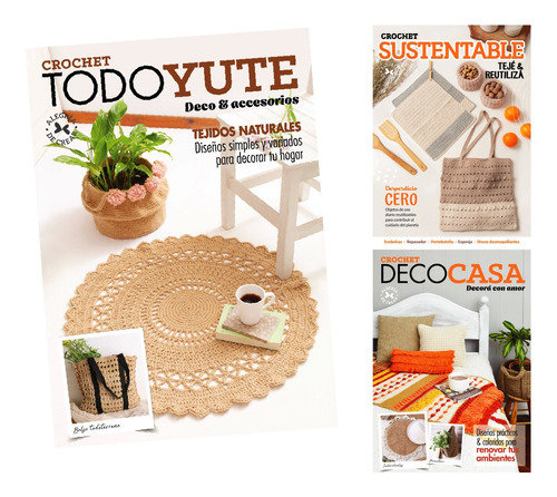 Revista Tejido Decorativo Crochet Accesorios Yute Pack X 3