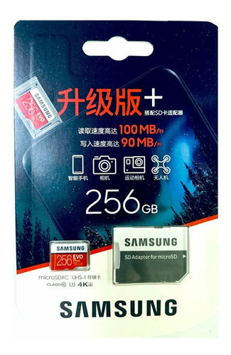 Cartão Evo Samsung 256gb Micro Sd 95mb/s Galaxy S10 S9 S8 S7 Mavic Pro Dji Android Motorola Drone LG Sony