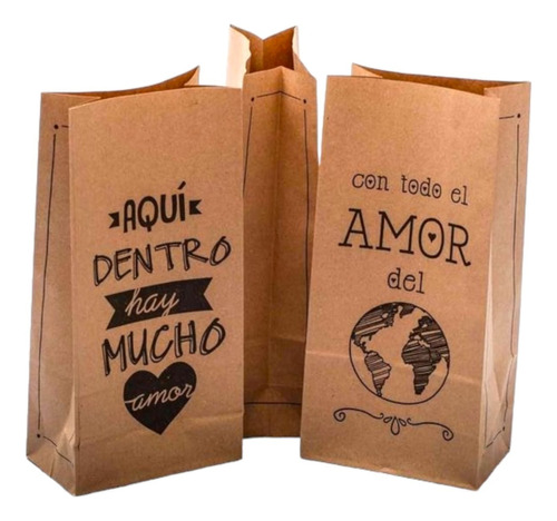 25 Bolsas De Papel S/manija Kraft Madera Con Frases