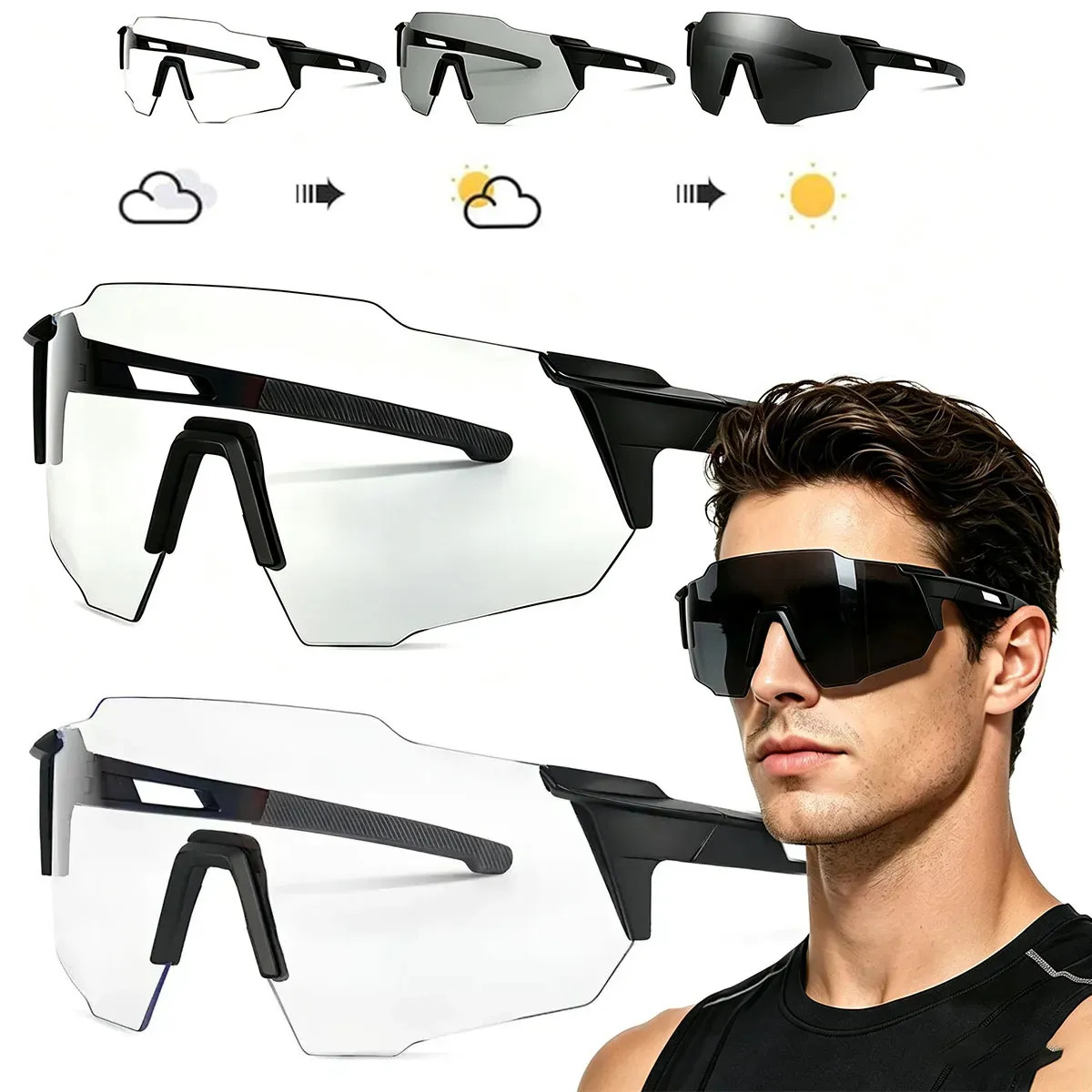 2pz Lentes fotocromáticas Ciclismo gafas de deporte Uv400 Mujer,Gestión de carrera de pesca Motocicleta