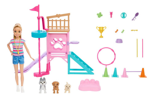 Barbie Set Juego Stacie Al Rescate Entrenadora Cachorritos Multicolor