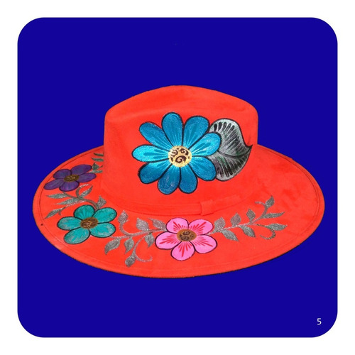 Imagen 1 de 5 de Elegante Sombrero Artesanal De Gamuza Pintado Mediano 1