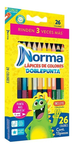 Lápices Doble Color 13 Piezas 26 Colores Redondos Norma