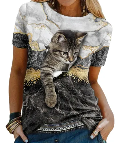 Playera Gatito Estampado 3d. Hermosa Figura De Gato