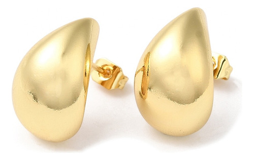 Aretes Acero Inoxidable Lágrima Hueca Chapa De Oro 18k 