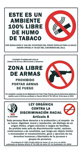 Aviso Señalizacion Libre De Humo Racial Porte De Armas 10 V